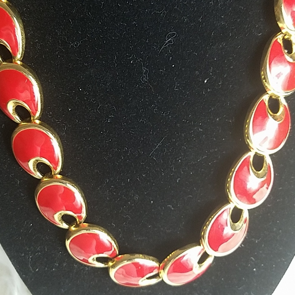 Fashion necklace, red and gold necklace, OS - Picture 4 of 4